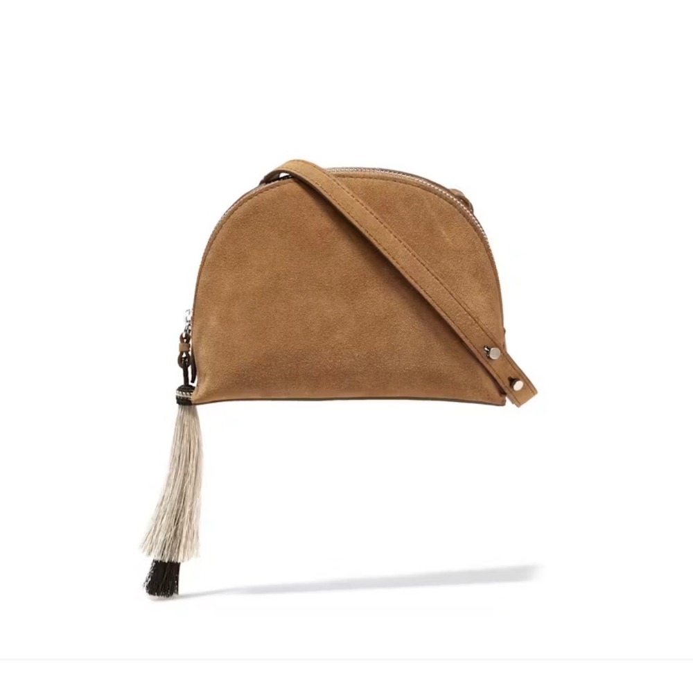 Loeffler Randall Suede Crossbody Pouch Bag Small Camel Horse Hair Tassel Dome